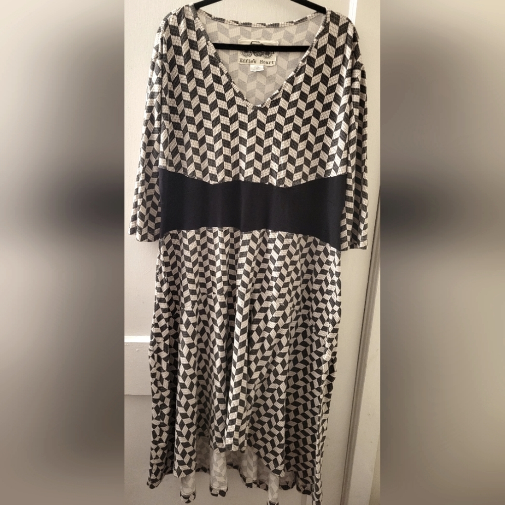 Effie's Heart Black and White Geometric High Low Dress